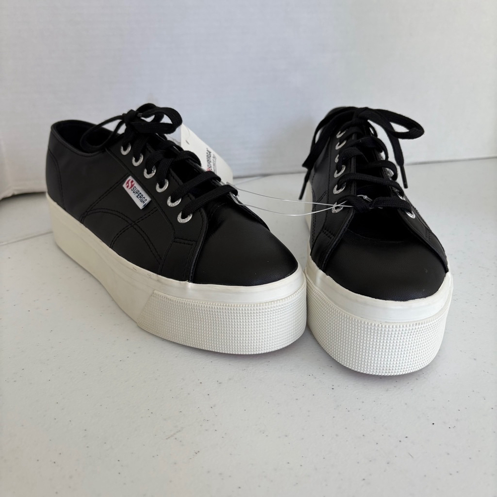 NWT Superga 2790 Nappa Platform Sneakers, Black, Size 9 women